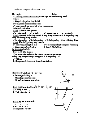 Kiểm tra 45 phút Hình học lớp 7 (tiết 16)